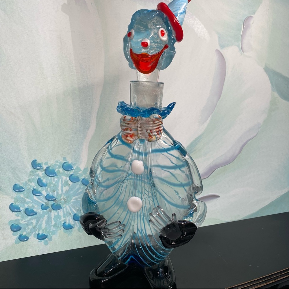 Italian Mid-Century Murano Style Art Glass Clown Decanter Bottle Vase
